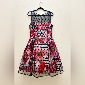 Eliza J Floral Illusion Sheer Polkadot Overlay Cocktail Dress Sz. 14 NWOT